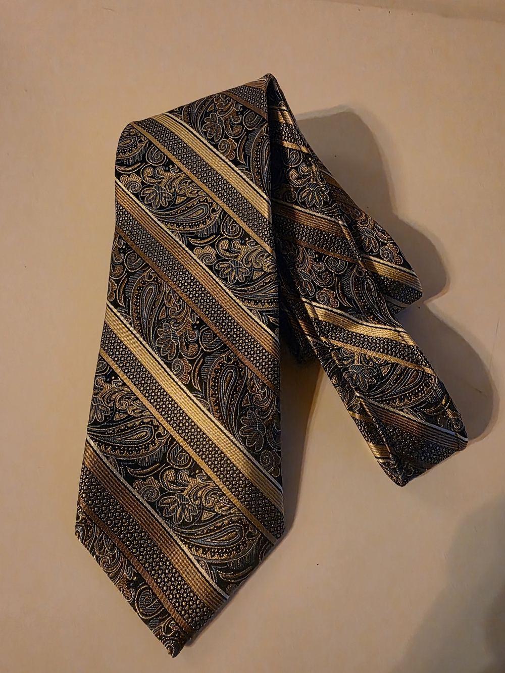 Classic Striped Paisley Men's Tie in Blue and Gold